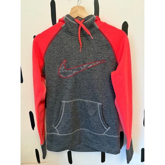 Women’s Nike‎ Therma-Fit Hoodie Small Gray/coral Pullover Sweatshirt - Picture 1 of 6